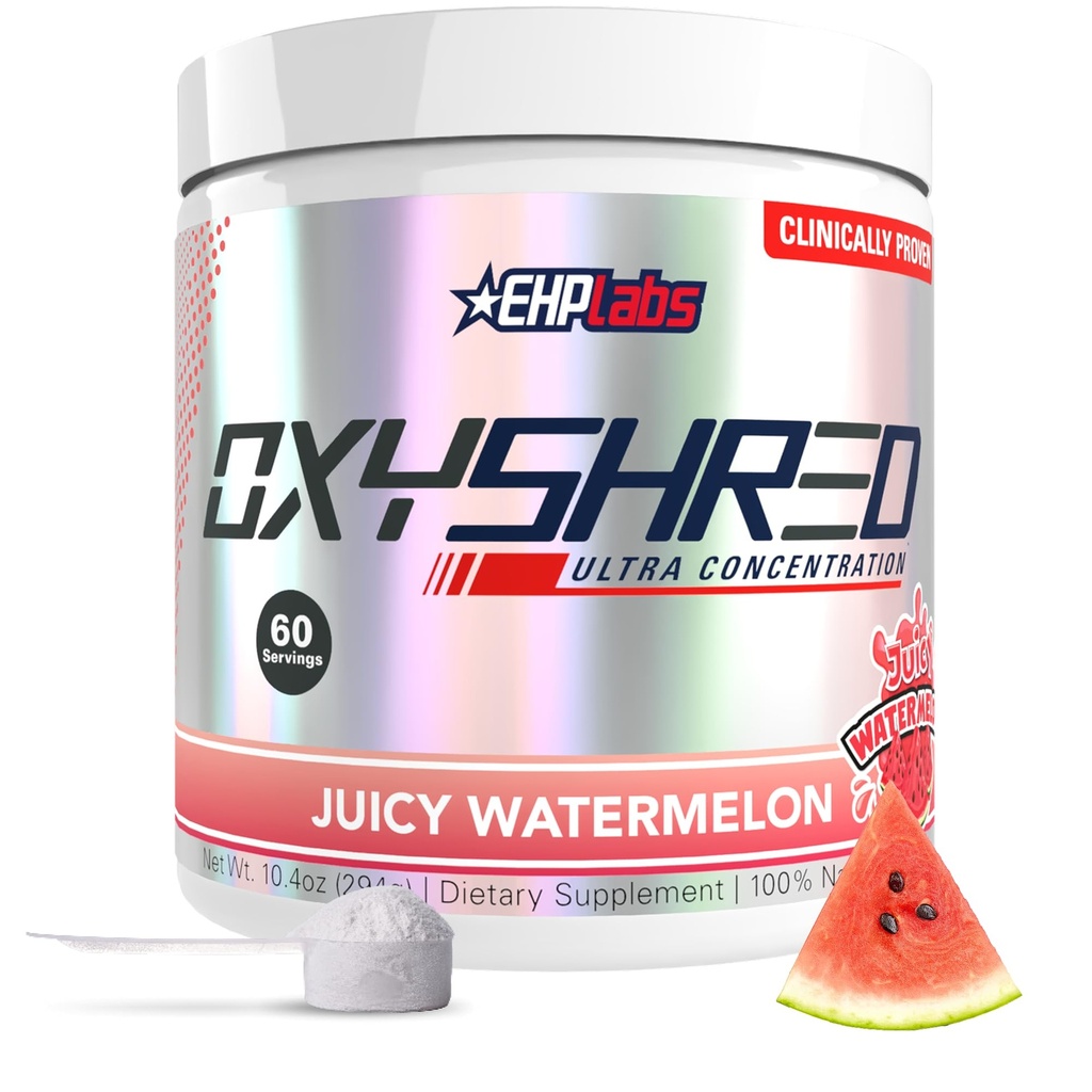 EHP Labs OxyShred Pre Workout Powder - Preworkout Powder z L Glutamin & Acetil L Karnitine, Energy Boost Drink - Juicy Watermelon, 60 Servings