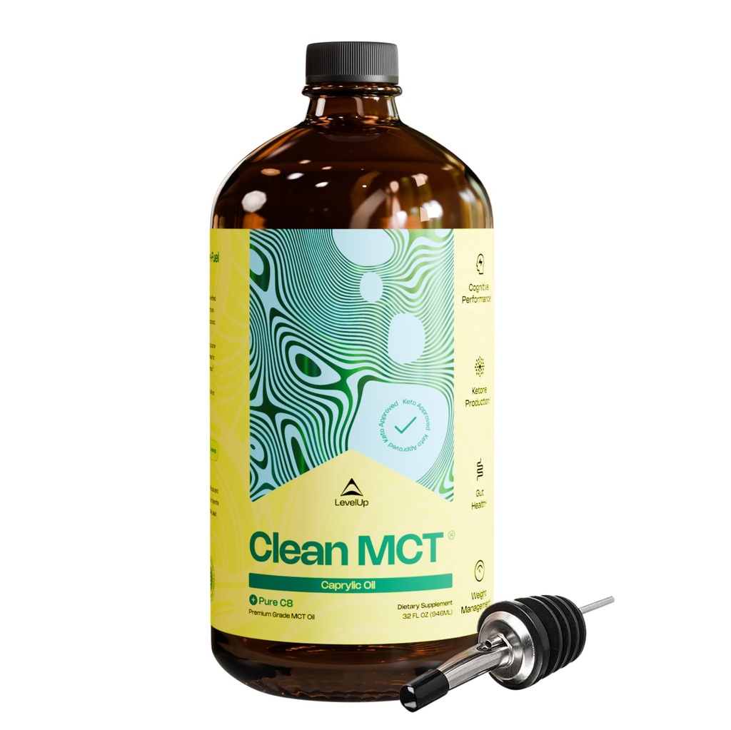 StopnjaUp Clean MCT Olje - 100% Caprylic C8 za energijo, fokus, Gut Health, Možganska Superfuel - Keto dodatek za ketogensko kavo in ketone - Ne-GMO (32 oz Steklenica)