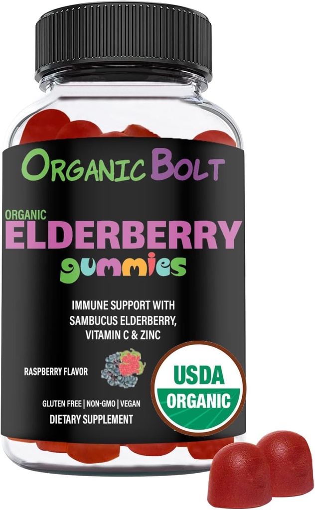 USDA Organic Elderberry Gummies - Visoka moč 150mg Organic Elderberry Gummies za odrasle & otroke z vitaminom C in cinkom - Imunska podpora Gumies - Vegan, Želatina & Gluten Free - 60 Count