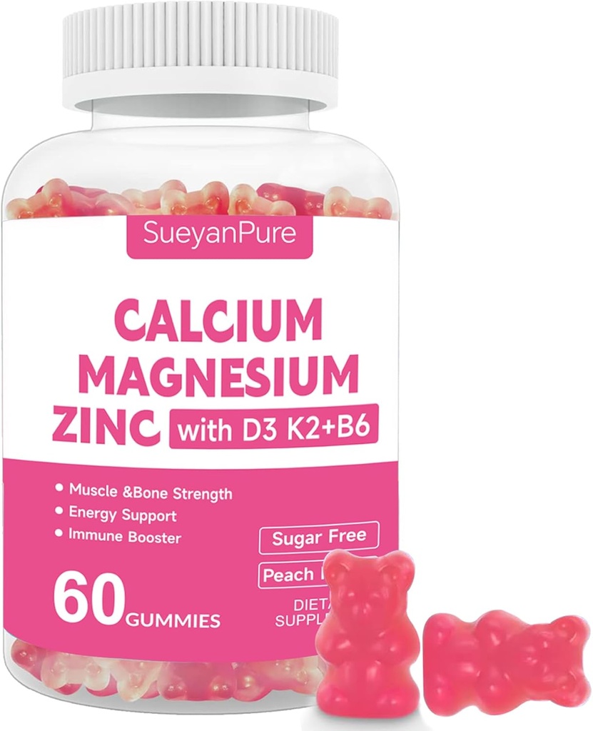 Brez sladkorja Kalcij Magnezijev cink Gumiji z VC D3 & B6 & K2600mg Kalcijevi gumiji s 300 mg magnezijeve podpore kosti in mišice za odrasle in najstnike (60 število (Pack of 1))