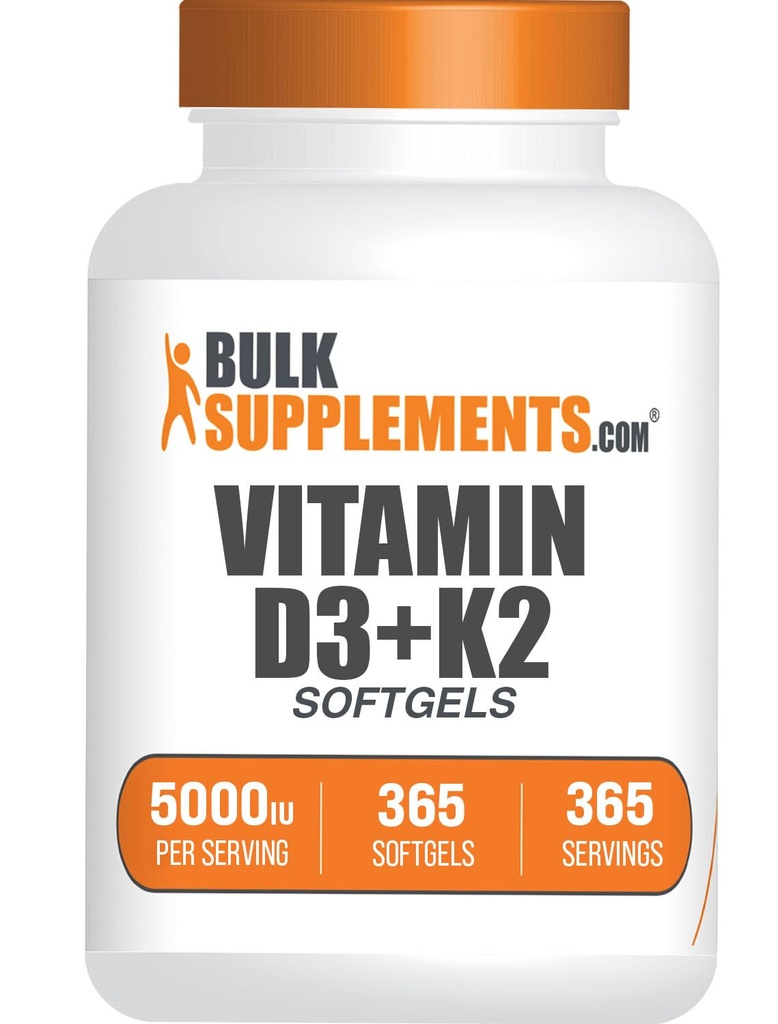 BulkSupplements.com Vitamin D3 + K2 5000 i.e. softgels - D3 K2 Supplement, za imuno zdravje - Gluten Free, 1 Softgel na Serving, 365 Število (Pack of 1)