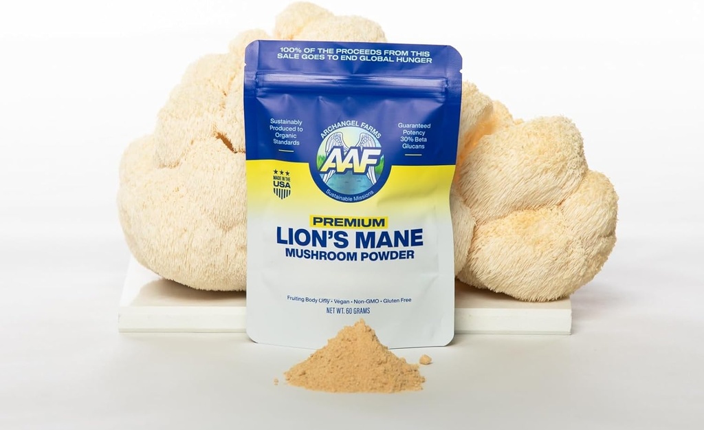Lion's Mane Gobe Powder, Možganski dodatek za spomin in fokus, Preverjeni Beta-glukan, Prebava in Imunska podpora dodatek, Organic & Non-GMO, 60g, 60-dnevno dobavo