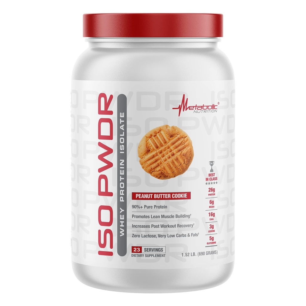 Metabolic Nutrition Whey Protein Izolat ISO PWDR Peanut Butter Piškotek, 1.54lb, 23 Serving, 26g beljakovine, hitro prebavljanje, nič ogljikovih hidratov, okusno aromo, zelo malo ogljikovih hidratov in maščob, nič laktoze