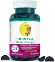 NEURIVA Brain + Energy Gummies, Nootropic Brain Supplements for Focus and Concentration with Neurofactor, Vitamin B12 & Kofein za energijsko spodbudo*, 75ct Natural BlackBerry