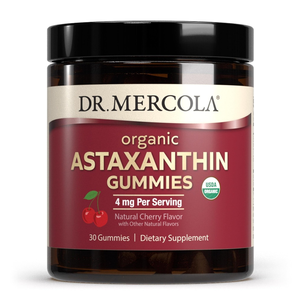 Dr. Mercola Organic Astaxanthin Gummies, 30 Serving (30 Gummies), 4 mg na obrok, prehranska dopolnila, antioksidant in imunske podpore, Certified Organic, Non-GMO
