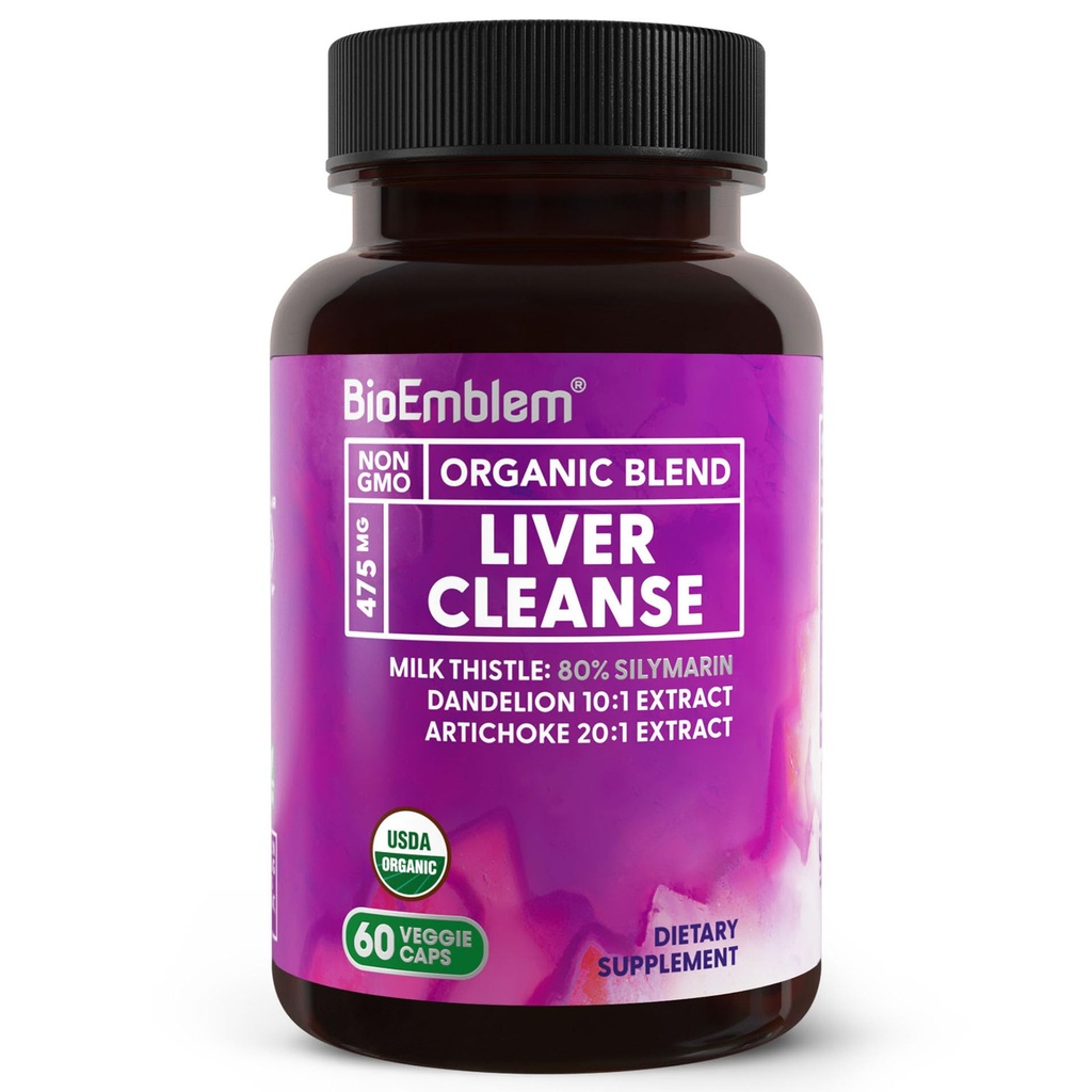 BioEmblem USDA Organsko čiščenje jeter - 80% Silimarin mleko Thistle Extract za zdravje jeter in jeter Funkcija z Dandelion & Artichoke ekstrakti - 100% Vegan, Non-GMO - Zeliščna jetra - 60 kapsul