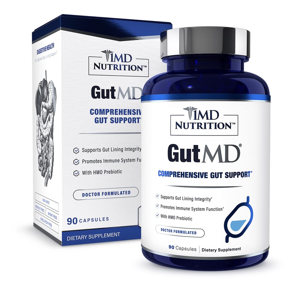1MD Nutrition GutMD - L-glutamin kapsule w/Prebiotik za zdravje Gut - L Glutamin dopolnilo - podpira zdravo Prebavne traktate integriteto - 90 kapsul