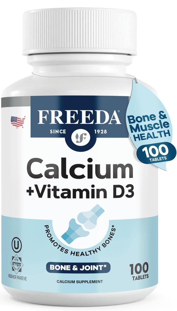 FREEDA Calcium 600 mg z vitaminom D3 400 i.e. – podpora za esencialne kosti – Košir, Gluten-free, Prevlečene tablete za ženske in moške (100 Ct)