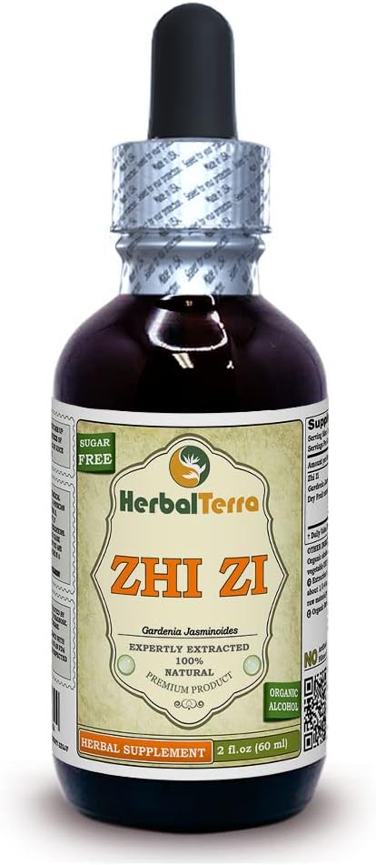 Zhi Zi, Gardenia (Gardenia Jasminoides) Tinktura, Tekoči ekstrakt organsko sušenega sadja (Brand Name: HerbalTerra, Proudly Made in USA) 2 fl.oz (60 ml)