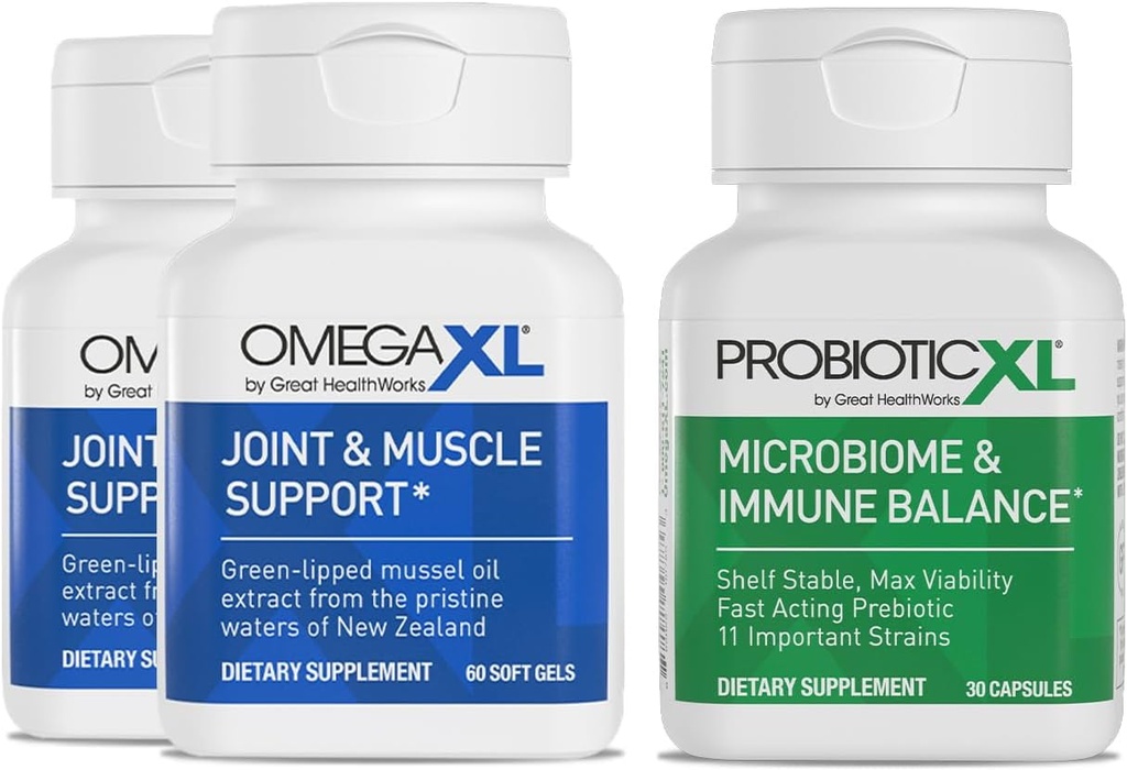 OmegaXL Močni skupni in mišice podpora dodatek 60 Count (2 Pack) & Probiotic XL - PreforPro, DE111, Rokavica Stable - Spodbujanje zdravo rast Gut Flora (30 Veggie kapice)