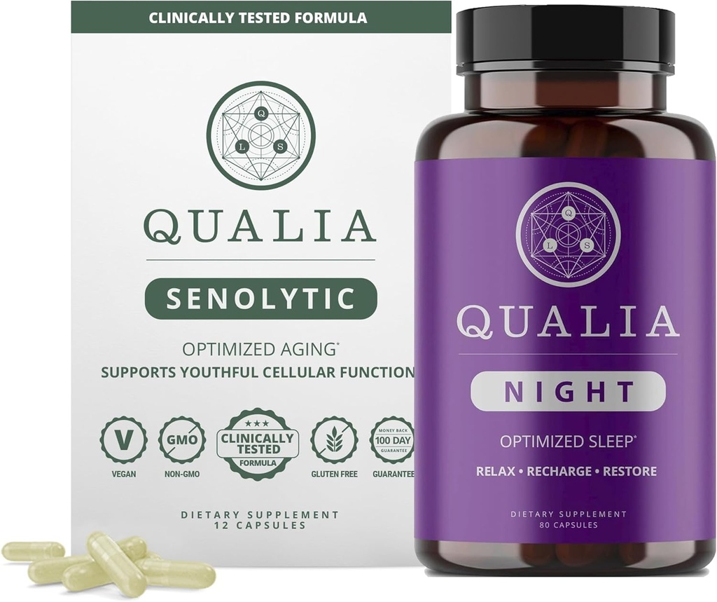 Qualia Life Sciences Bundle Qualia Night & Qualia Senolytic, Znanstveno podprti dodatki za globoko osvežitveno spanje in Optimalno celično popravilo