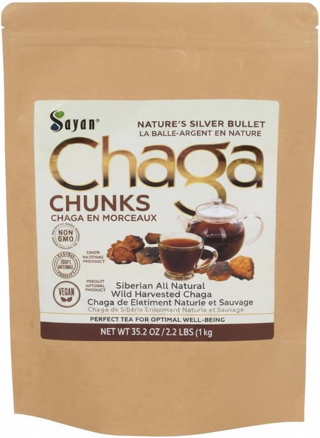 Sayan Sibirska čista Chaga goba Chunks s črnim vrhom Crust 35.2 Oz/ 2.2 lb – Premium Wild Harvested Antioksidant čaj za imuno podporo, fokus in prebavnega zdravja - Non-GMO