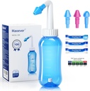 MAOEVER Neti Pot Sinus Rinse Bottle with 100 Nasal Wash Salt Packets Nose Wash Cleaner Pressure Rinse Nasal Irrigation for Adult & Kid BPA Free 300 ML with Sticker Thermometer(Blue)