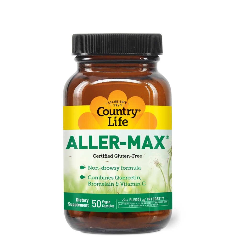 Country Life Aller-Max - Quercetin dopolnila z bromelainom - Imunska podpora z vitaminom C, cink, in botanična mešanica - Certified Gluten-free, Vegan (50 Count (Pack of 1))
