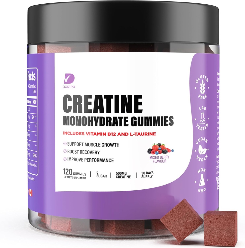 Kreatin Gumies - Kreatin monohidrat Gumiji za moške in ženske - 5g kreatin monohidrata na serviranje- povečanje fokus, moč, vzdržljivost -build mišice, sladkor brez,Vegan, Non-GMO 120 Ct