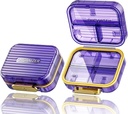 Aceda majhne tablete Box, potovalne tablete Organizator, Compact 7-Compartment Vlažno odporne tablete Zabojnik za torbice, Chic Daily tablet Container, Prenosna medicina in vitamin imetnik za ribje olje in dodatki, Purple