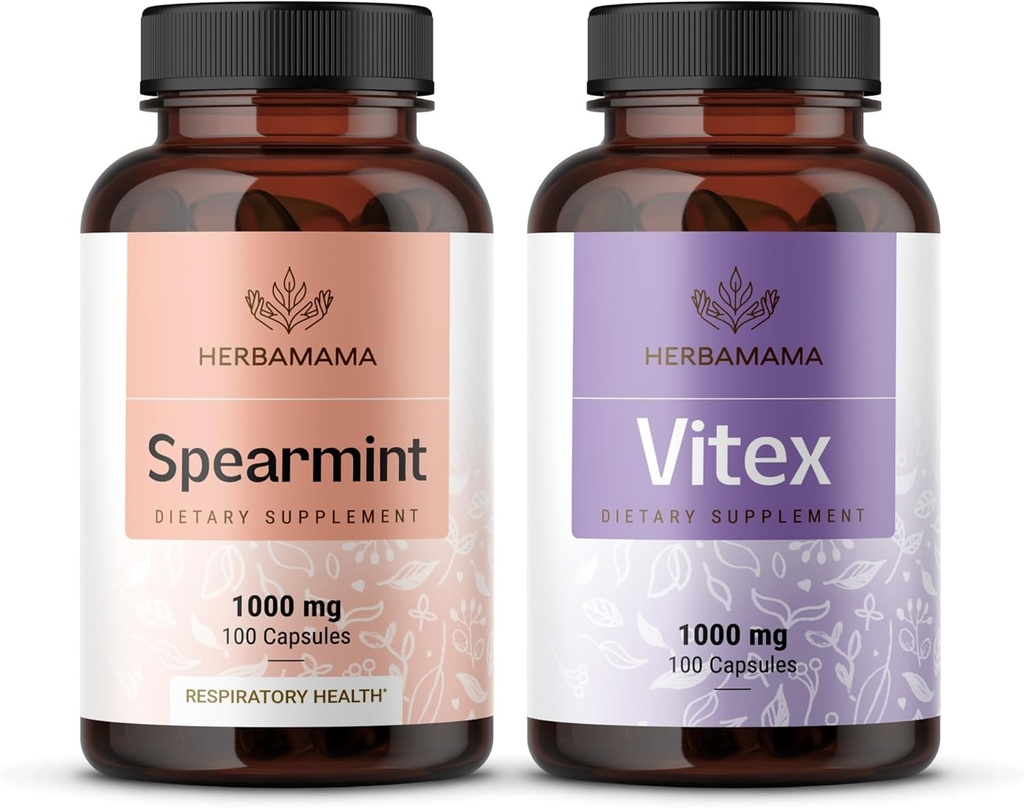 HERBAMA Spearmint in Vitex Kit - paket 1000 mg Pearmint Leaf & Vitex Chasteberry kapsule - Vegan, Non-GMO, želatina-free - 2 paket