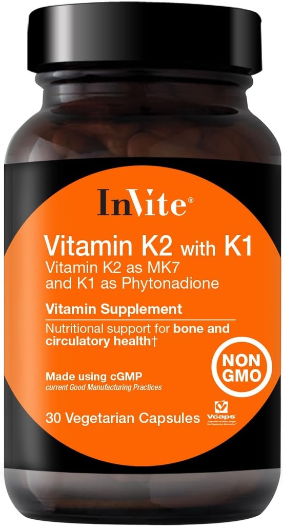 Povabite Health Vitamin K2 s K1 - podpira zdravje kosti in cirkulacije - vitamin K2 kot MK7 in K1 in Phytonadion - 30 vegetarijanskih kapsul (2-Pack)