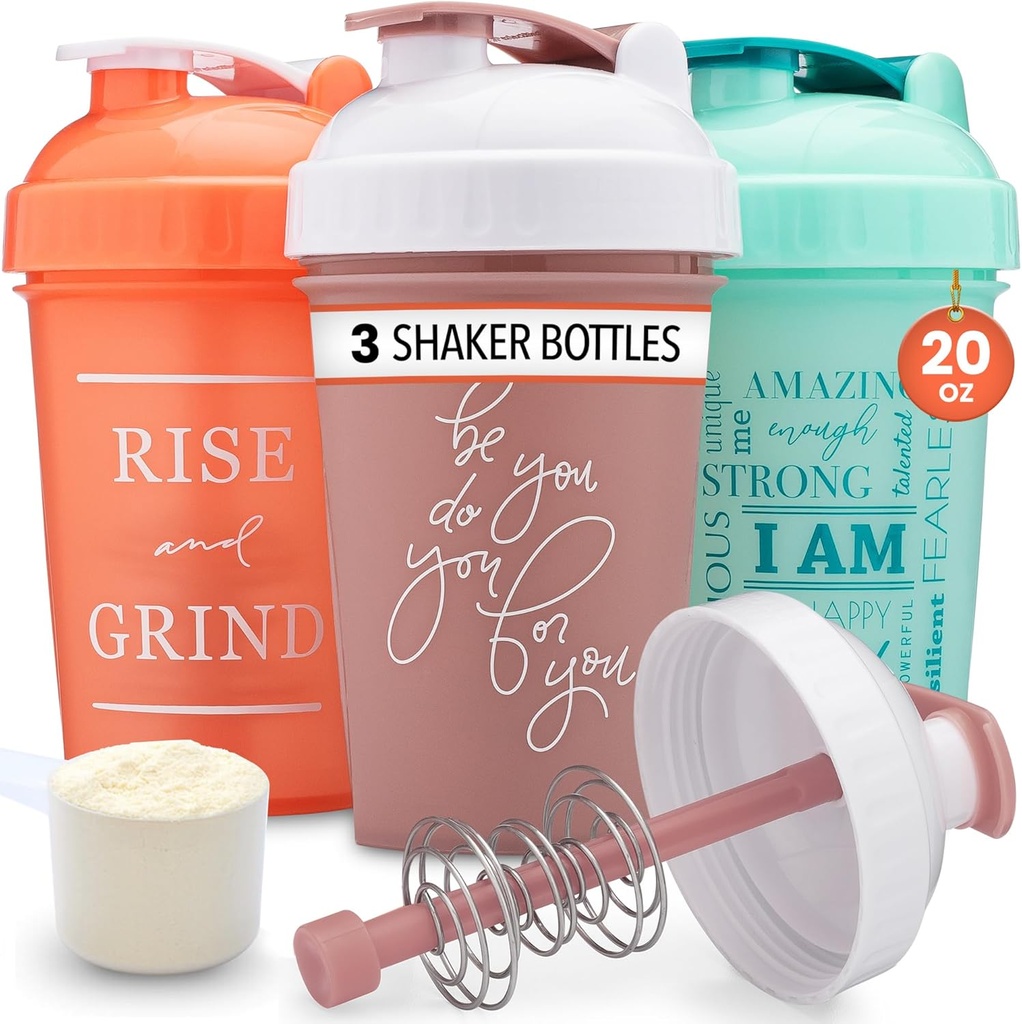 GOMOYO [3-Pack] 20-Ounce Shaker steklenica z Act-Rod mešalnik 