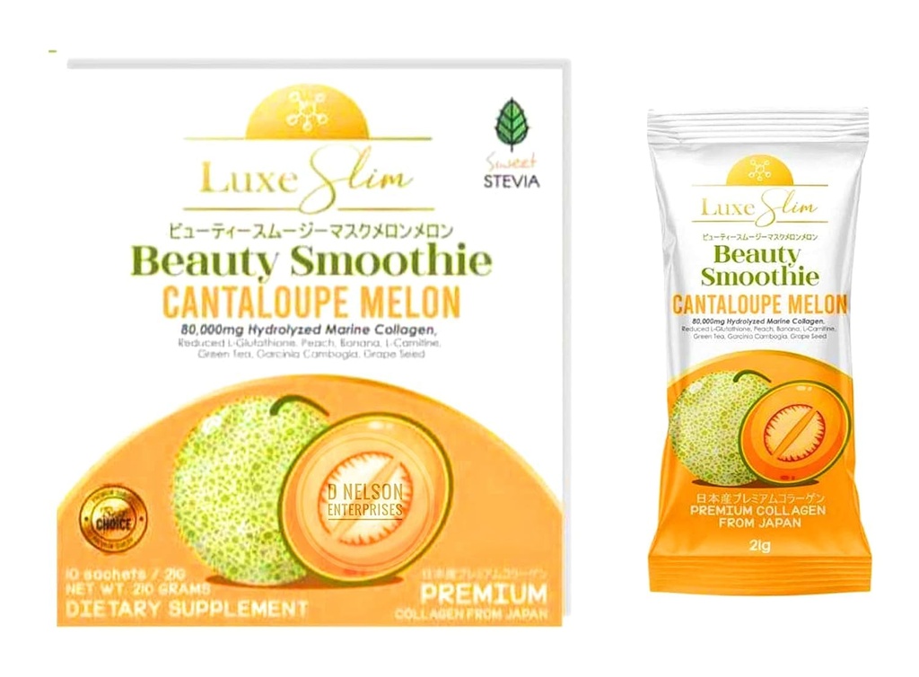Beauty Smoothie Cantaloupe Melon, 80.000mg Hidrolizirano Marine Collagen, 21gx10 Vrečke, 7.4075 Ounce