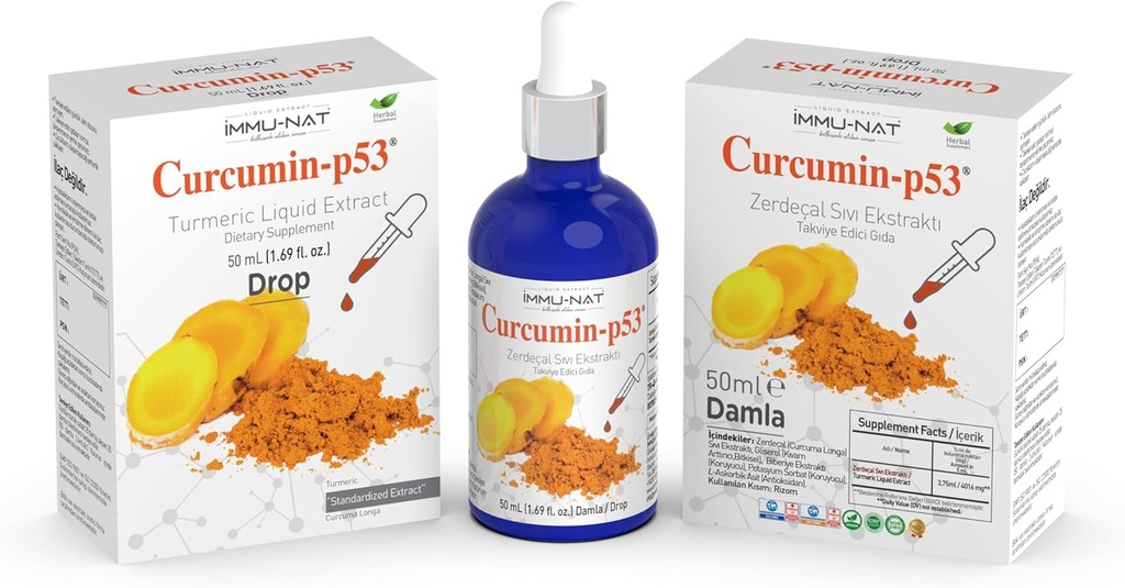 Kurkumin-P53 Drop Tekoči ekstrakt - zeliščni dodatek, standardiziran - Izboljšana absorpcija za Immuniteto - 50ml