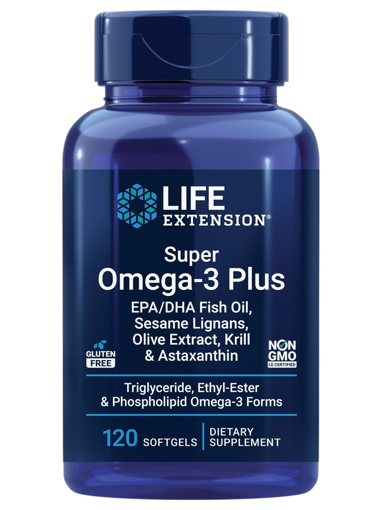 Life Extension Super Omega-3 Plus EPA/DHA ribje olje, Sezam Lignans, Olive Extract, Krill & Astaksantin - Heart, Brain & Joint Health Support - Gluten-free, Non-GMO - 120 Softgels
