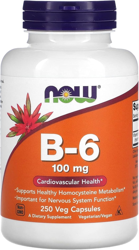 NOW Foods B-6, 100 mg, 250 Veg kapsule