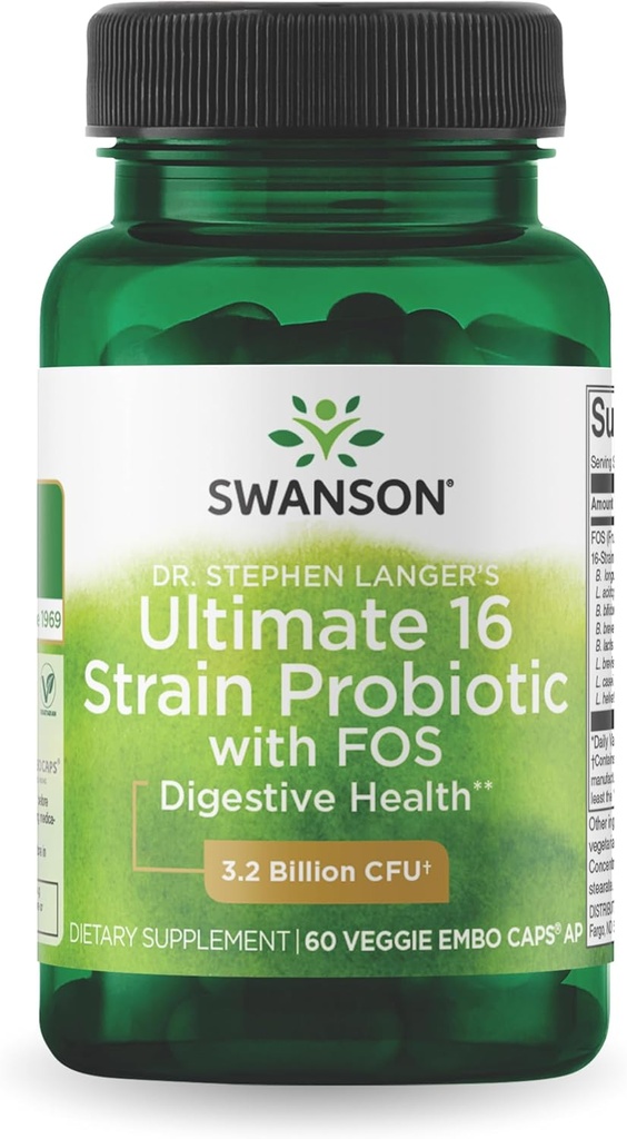 Formula Swansona Dr. Stephena Langerja - naravni probiotik w/ prebiotični FOS - 16- struin dodatek za spodbujanje digestivne podpore w/ 3.2 milijarda CFU na kapsulo - (60 Veggie kapsul)