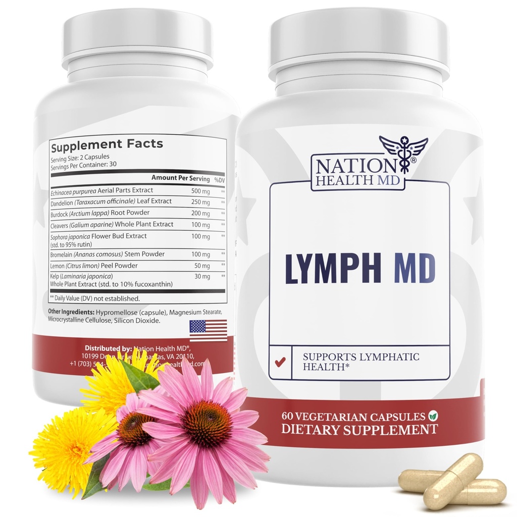 Limfični MD - Limfatični kanalizacijski dodatek - z Bromelainom, Echinacea, Burdock Root, Dandelion, Rutin, Kelp in več - Limfični sistem Podpora za ženske in moške - 60 kapsul