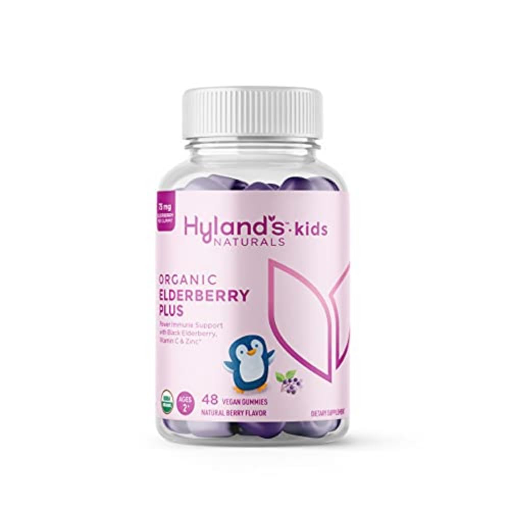 Hyland's Kids Organic Elderberry Plus Gummies, Organic Black Elderberry z ZINC in vitaminom C, Imunska podpora za otroke, 48 Veganski Gummies