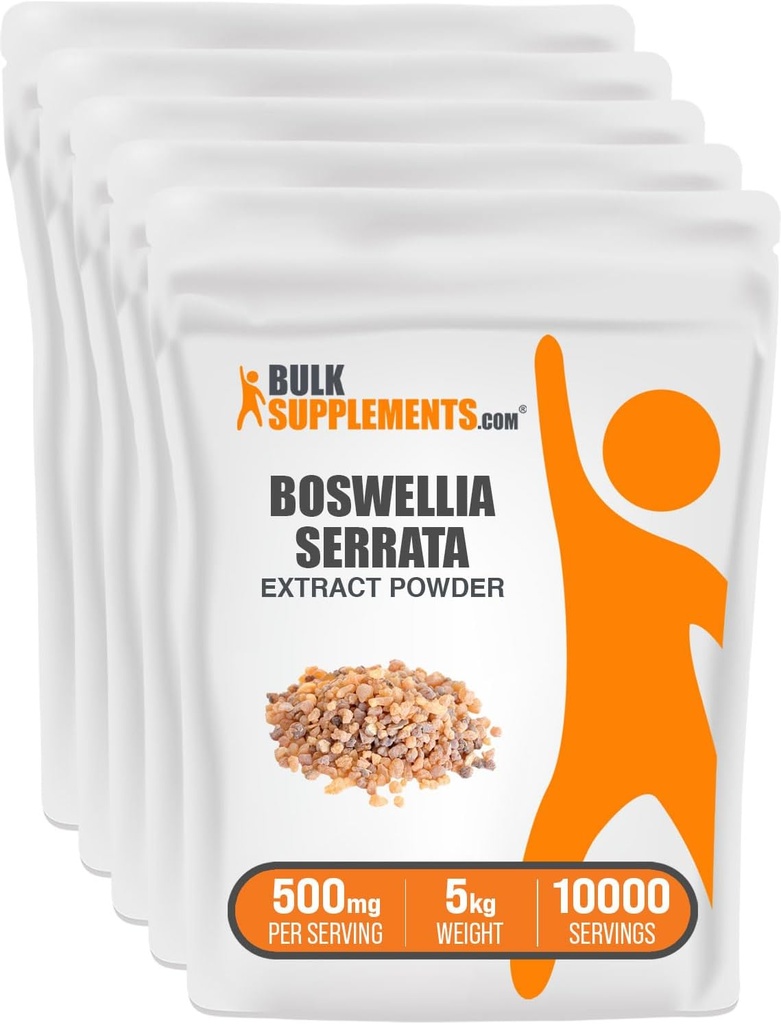 BulkSupplements.com Boswellia Serrata Extract Powder - iz Frankincense Resin, Boswellia Serrata Powder - Zeliščni dodatek, Gluten Free, 500mg na serviranje, 5kg (11 lbs) (Pack of 5)