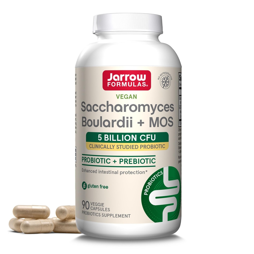 Jarrow Formulas Saccharomyces Boulardii + MOS Probiotiki za prebavno zdravje in črevesni trakt Podpora - 5 milijard CFU na serviranje - 90 Zapoznelih release Caps - Probiotic + Prebiotic - 90 Servings