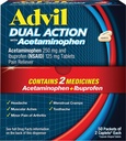 Advil Dual Action Obložene kapele z acetataminofenom, 250 Mg Ibuprofen in 500 Mg acetataminofena na odmerek (2 ekvivalenta odmerka) za 8 urno lajšanje bolečine - 2 števca x 50