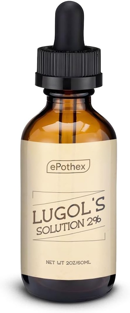 Lugoljeva raztopina 2% 2oz steklena kapalka Steklenica. Vsebuje kalijev jodid in jod, 60 ml