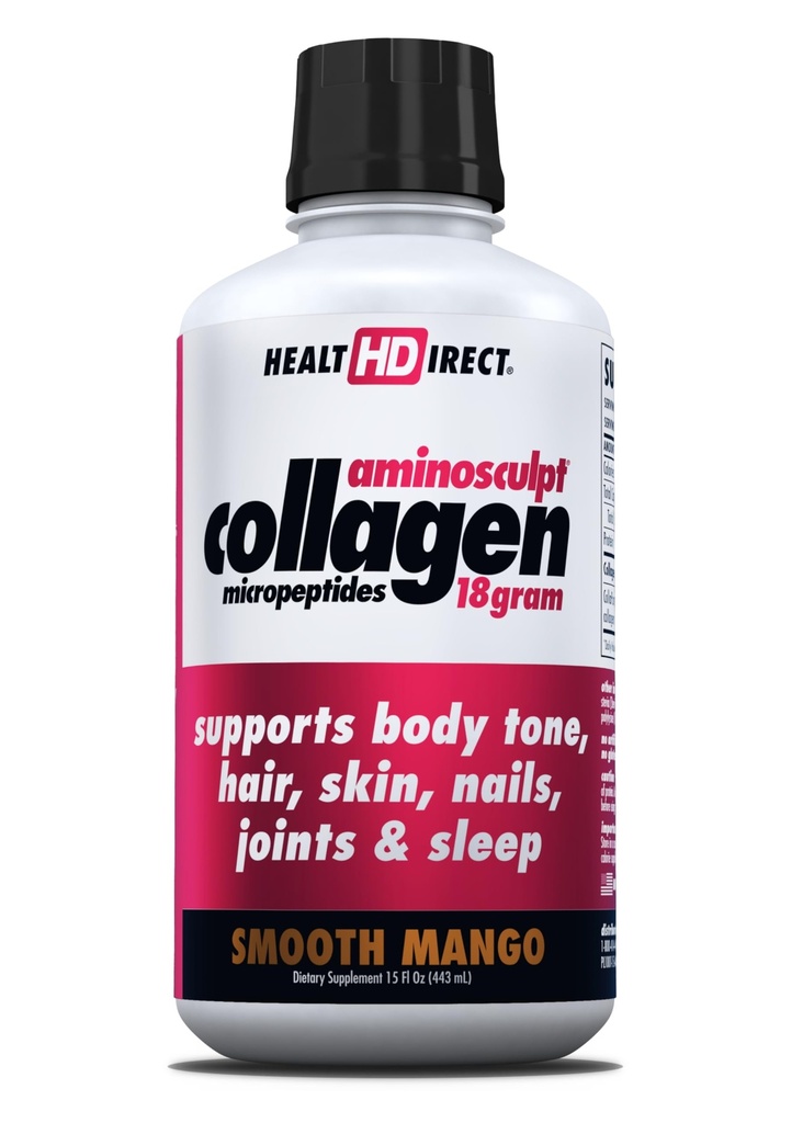 ZDRAVSTVENE NEPOSREDNE AminoSkulpt Sugar-free kolagen dopolnilo - Visoka jakost Medical-Grade Proteini za lase, kožo, nohti in sklepi, Trava-Fed, Non-GMO, Tekoči kolagen - Gladko Mango - 15 Fl Oz