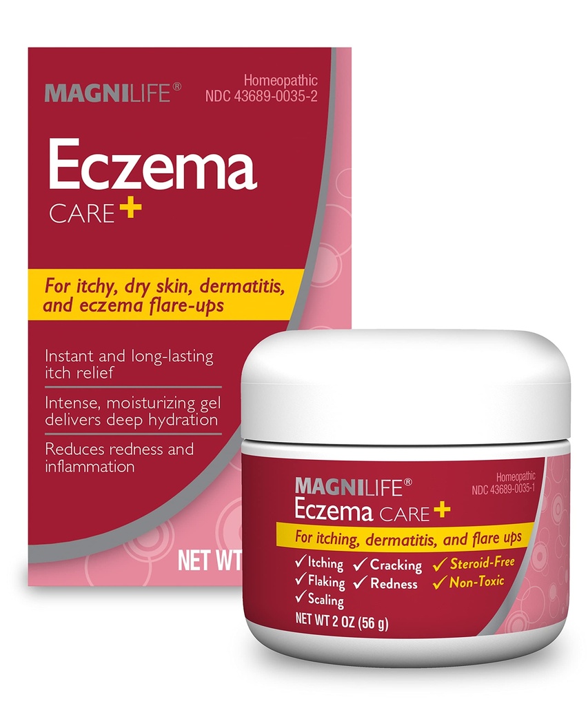 MagniLife Eccema Care+, Vlažilni gel za srbečo, suho kožo, Last Relief za dermatitis in ekcema Flare-Ups - Naravne sestavine Aloe, Calendula & Tea Tree Oil - Steroid-free, Paraben-free - 2 oz