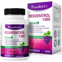 100% naravni resveratrol - 1480mg na serviranje, 90 Veggie kapsule, 99% čisti trans-resveratrol, antioksidant za zdravo staranje, podpora možgani in srce