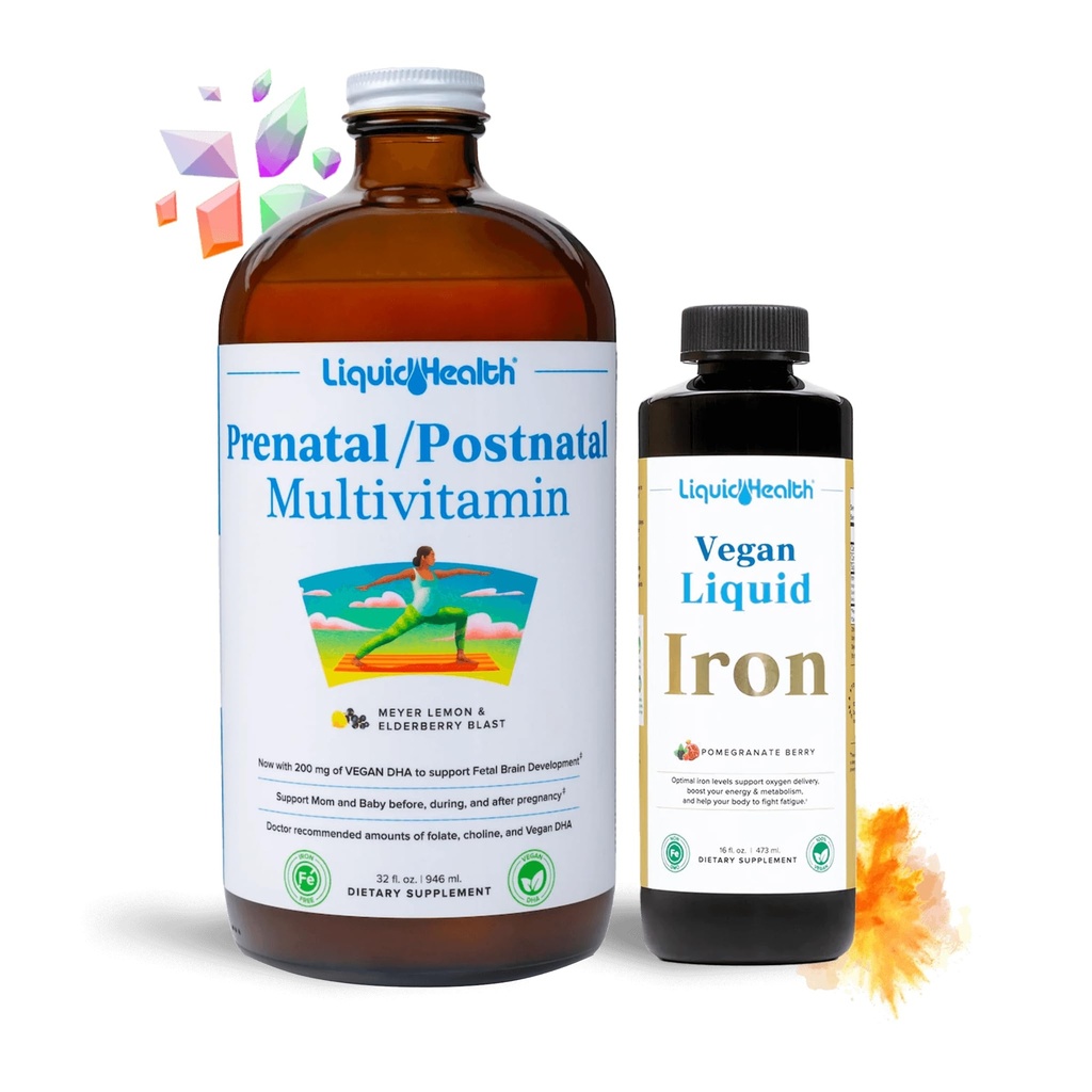 LIKVIDHEALTH predporodni dojenček poživitveni nosečnost Vitamin bunde - Veganske ženske prenatal / poporodni multivitamin s SunActive & Ferrochel železa, Folat, Cela živila - Izdelano v ZDA, 100% Vegan (Bundle)
