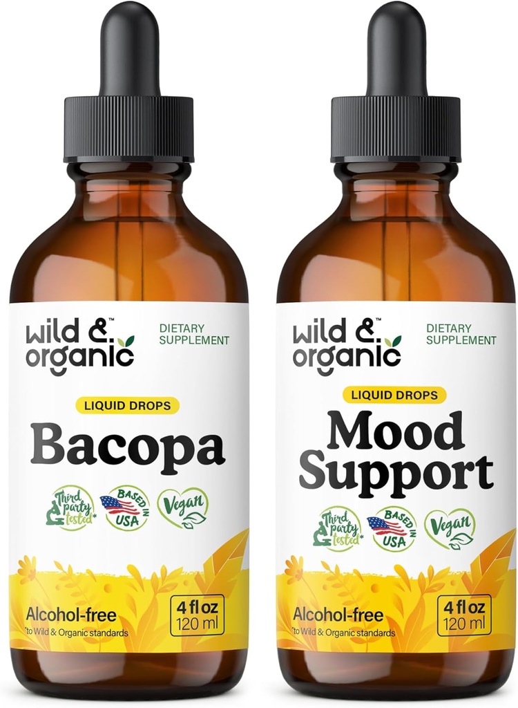 Wild & Organic Bacopa Tinkture 4 fl oz & Mood podpora Tinktura 4 fl oz