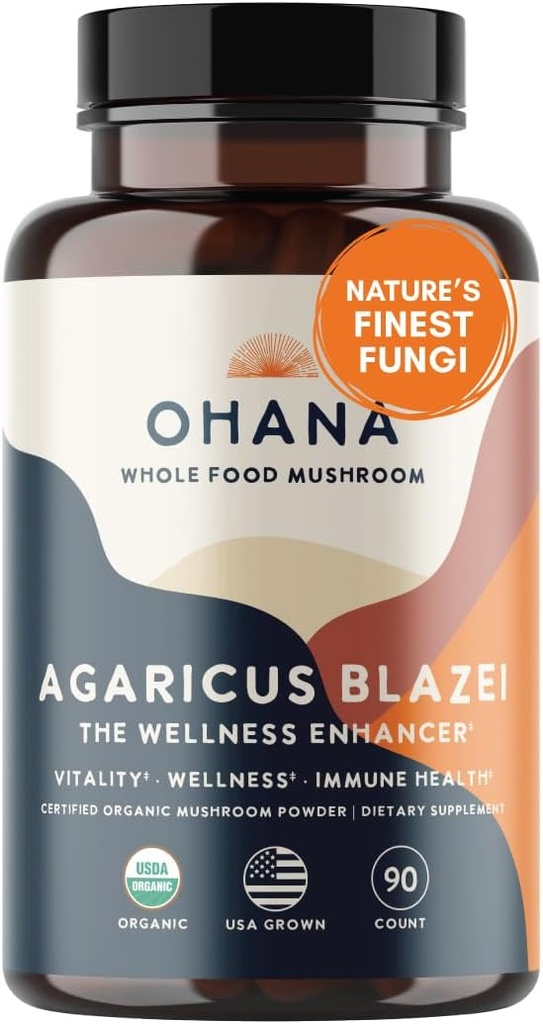 Aloha Medicines Pure Agaricus Blazei 500 mg 90 Vegetarijanske kapsule Certified Organic
