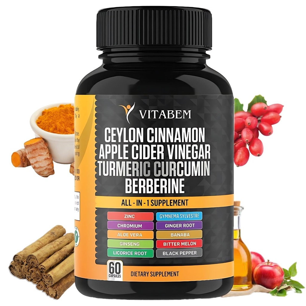 Ceylon Cinamon Kapsule 3000mg Kurkuma 3000mg Apple Cider Vinegar 3000 mg Ginseng 2000mg Aloe Vera 2000mg Berberine Dodatek 1200mg + Banaba 