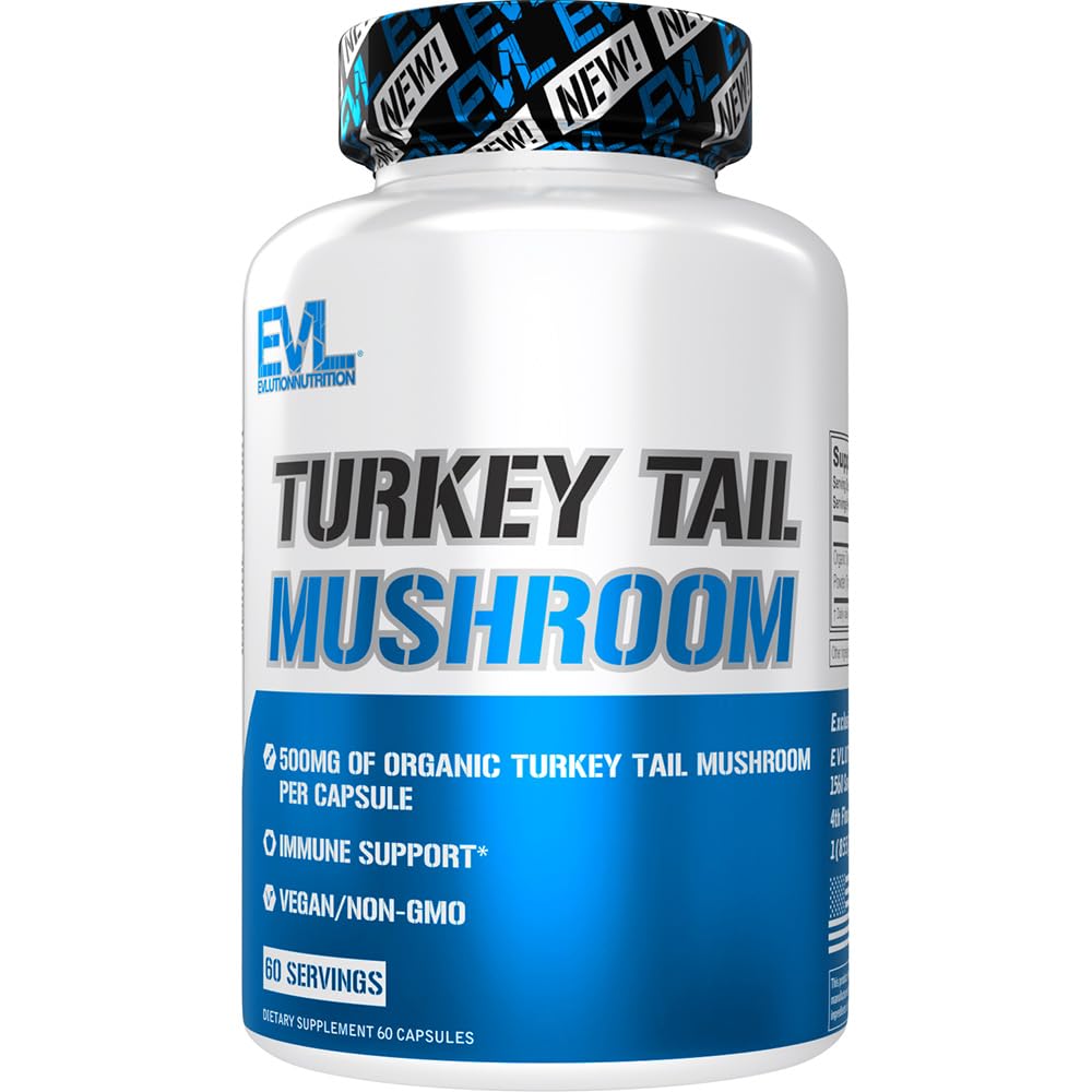 Evlution Nutrition Turkey rep goba - 500mg Ekološka Turčija Rep goba na kapsulo - Imunska podpora - prehranska dopolnila - Vegan & Non-GMO - 60 Serving - 60 kapsul