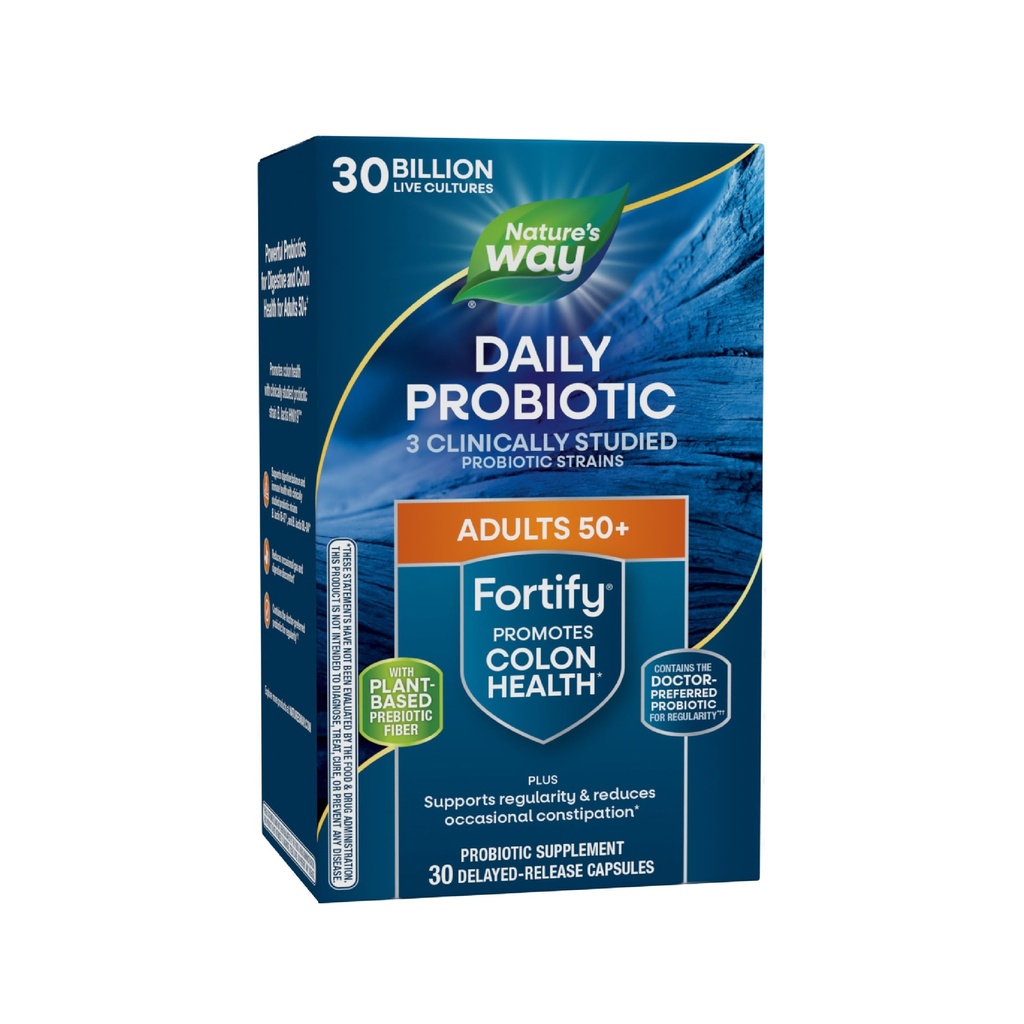 Nature's Way Fortify 50+ Daily Probiotic for Men & Women, 30 Billion Live Cultures, Colon, Digestive, and Immune Health Support* Supplement, 30 Capsules