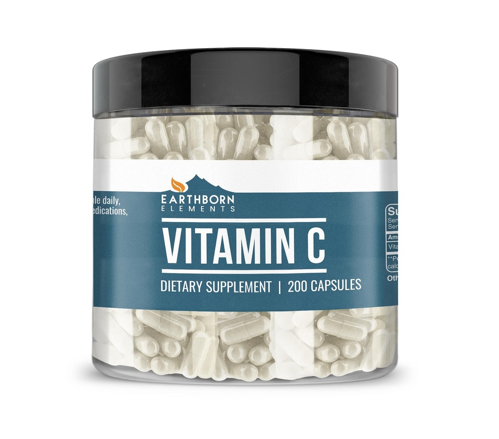 Elementi Zemljinega izvora Vitamin C 200 Kapsule, čiste in nerazredčene, brez dodatkov