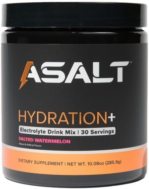 ASALT Hydration+ Elektrolit Powder Drink Mix, 30 Serving, Sladkor brez himalajske roza soli, cink, Kreatin monohidrat, in Taurin, Aktivno okrevanje za šport in fitnes, Keto in Paleo