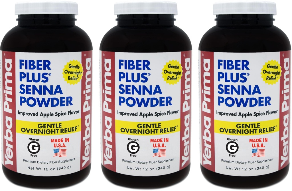 Yerba Prima Fiber Plus Senna prašek, 12 Ounce (3) - za kratkotrajno uporabo za obnovitev regularnosti, izboljšano okus Apple Spice, Stevia sladkane, zagotavlja nežno čez noč pomoč, ne-GMO