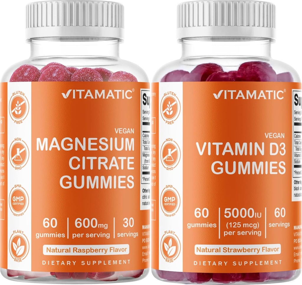Vitamatski magnezij in vitamin D3 Gummies Combo - 60 Vegansko število vsak