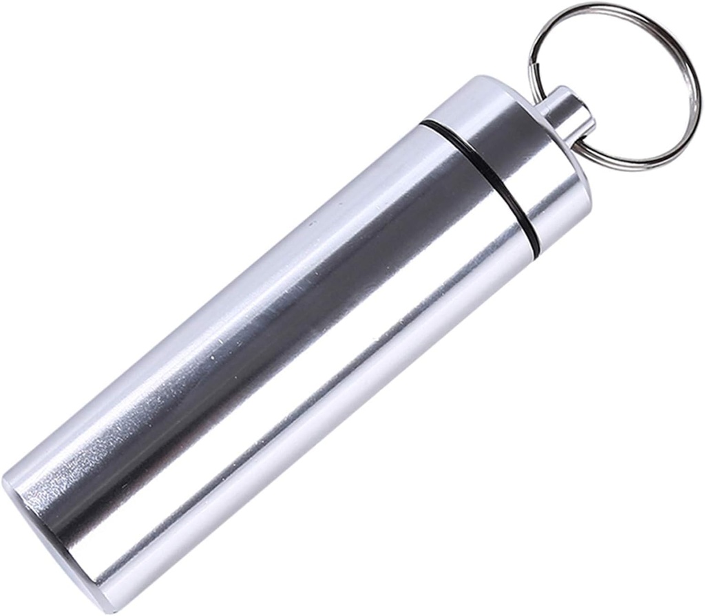 Srebrne majhne prenosne tablete Ključna veriga tablete, Aluminij Alloy Mini tableti Organizator Primer Zabojnik za torbico,Vodoproof Metal tabletke Imetnik Medicine Steklenica za zunanji Camping Potujoči osebni tablete Organizatorji