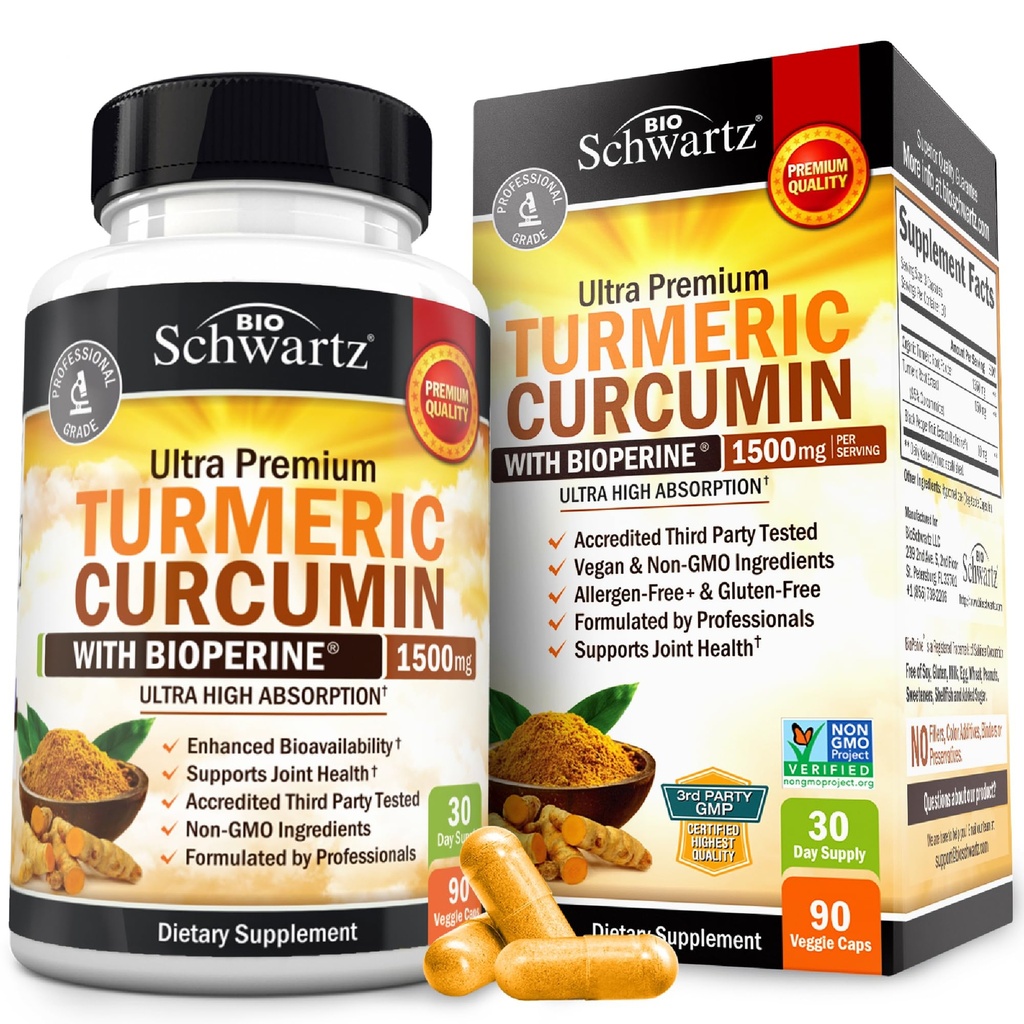 Kurkumin s črnim poprom 1500mg - visoka absorpcija Ultra Potentna Kurkuminoidi in BioPerine - ne gensko spremenjene Tumerske kapsule za skupno podporo - 90 kapsul