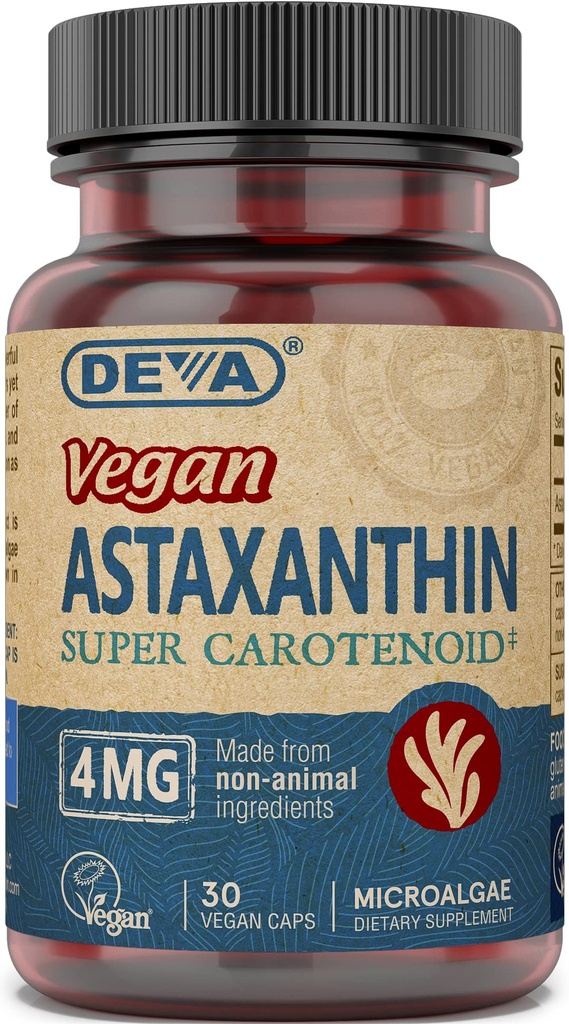 DeVA Nutrition Vitamini Astaksantin 4mg, Vegan, izdelan iz Haematococcus Pluvialis Microalgee, 30 kapsul, 2-pak